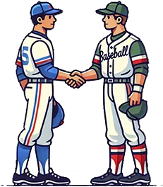 Cartoon baseball players shaking hands